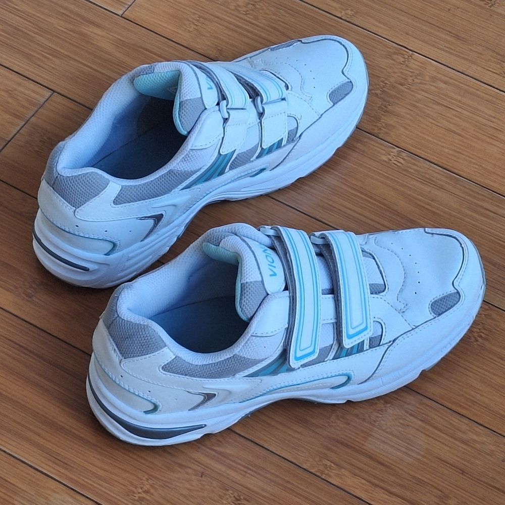 Women's Vionic Tabi Walking Shoe Two Strap Comfort Sneaker White Blue Leather 11
